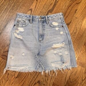 Abercrombie & Fitch Zoe A-Line Denim Skirt Distressed Frayed Hem 26 / 2